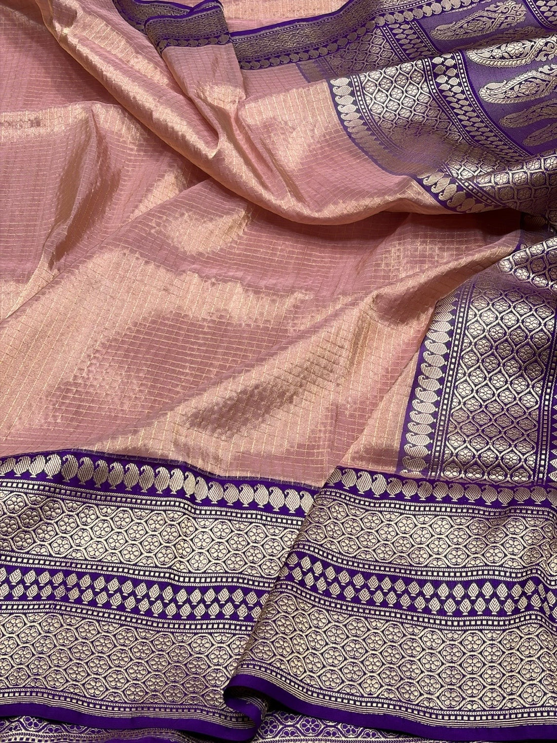 Rose Gold Handwoven Pure Banarasi Tissue Saree
