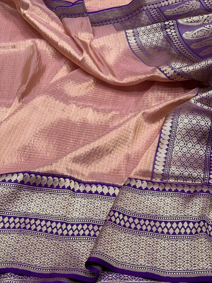 Rose Gold Handwoven Pure Banarasi Tissue Saree