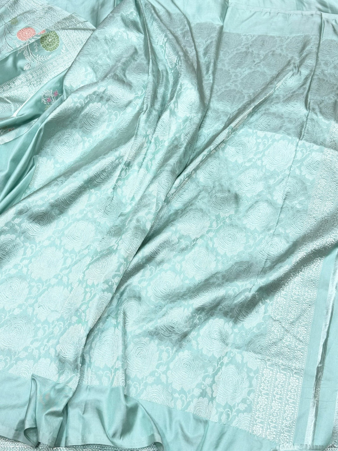 Sea Blue Handwoven Pure Banarasi Ektara Silk Saree – Kadwa Iktara Weave, Pure Mulberry Silk