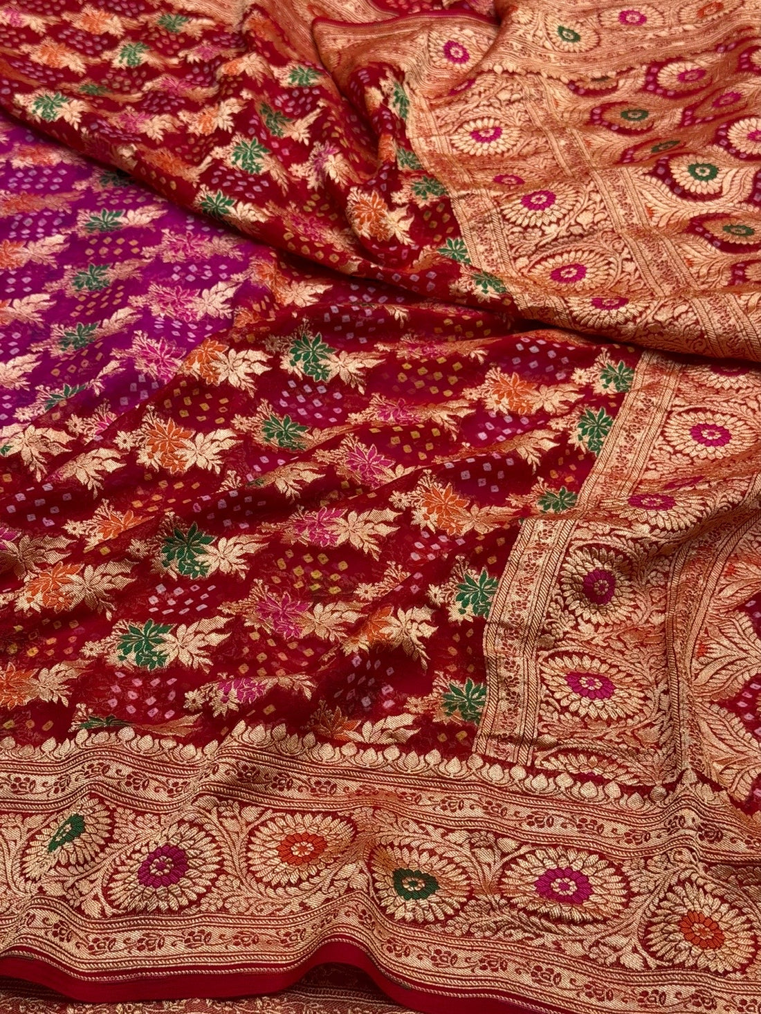 Red Banarasi Pure Bandhej Georgette Saree