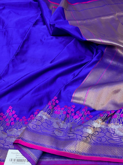 Royal Blue Handwoven Pure Banarasi Satin Silk Saree