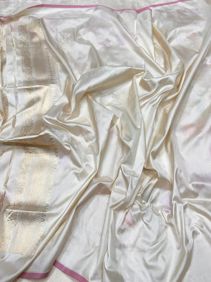 Ivory Handwoven Pure Banarasi Silk Saree