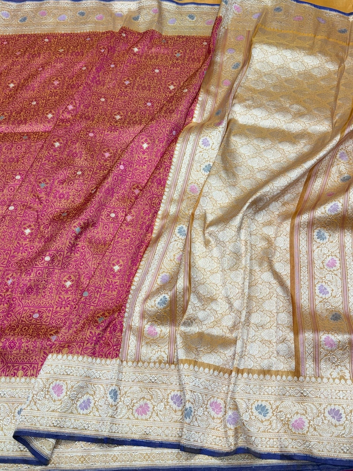 Handwoven Pure Banarasi Tissue Silk Saree – Kadwa Weave in 100% Tissue Silk