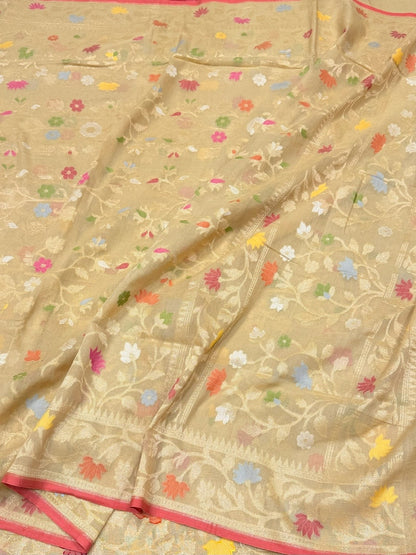 Tussar Pure Muslin Cotton Jamdani Saree