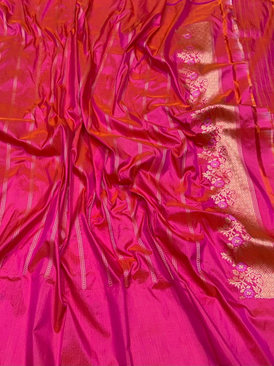 Rani Pink Handwoven Banarasi Katan Silk Saree – Luxury Kadwa Handloom