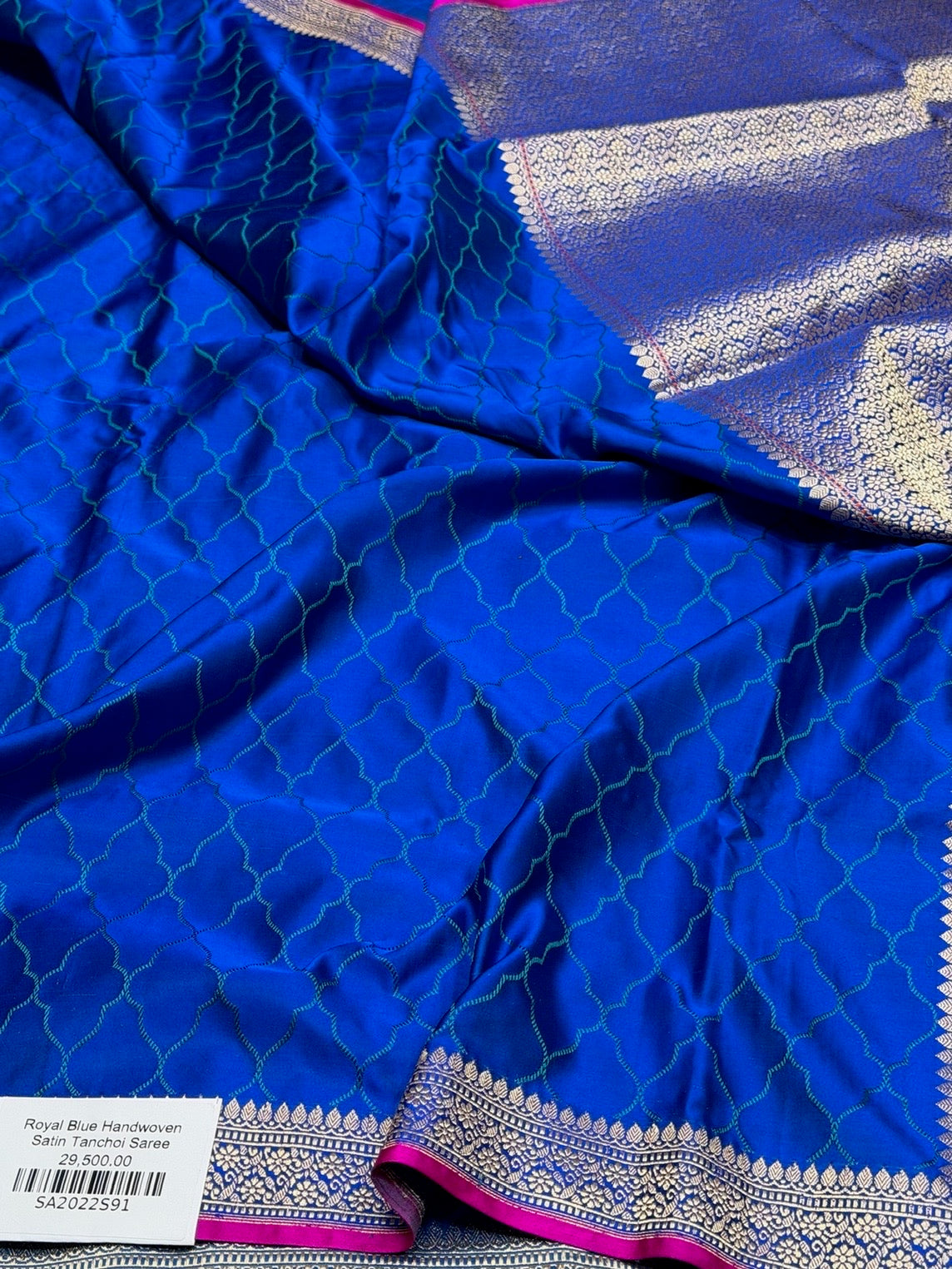 Royal Blue Handwoven Pure Banarasi Satin Tanchoi Silk Saree