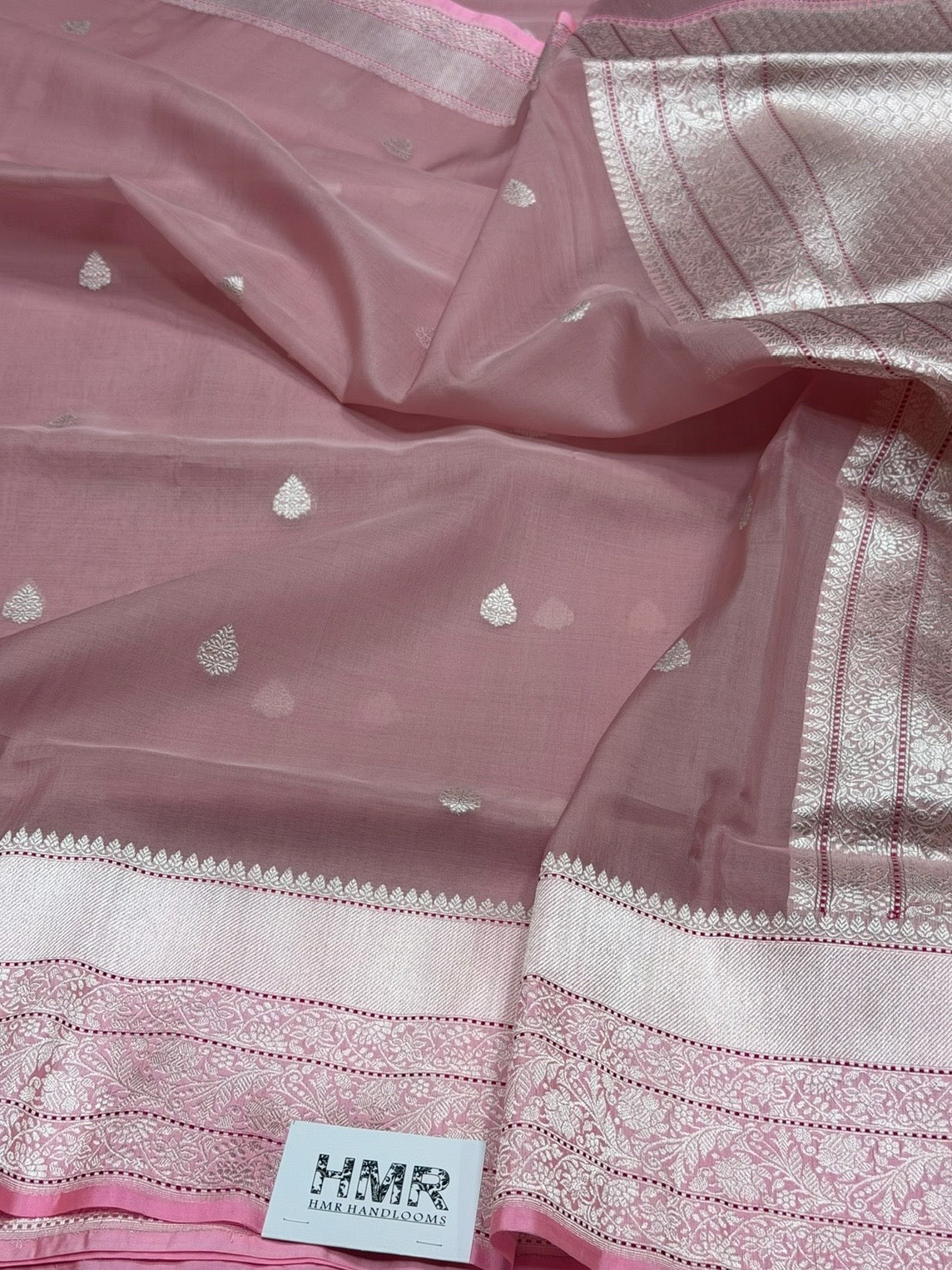 Baby Pink Handwoven Pure Organza Silk Saree