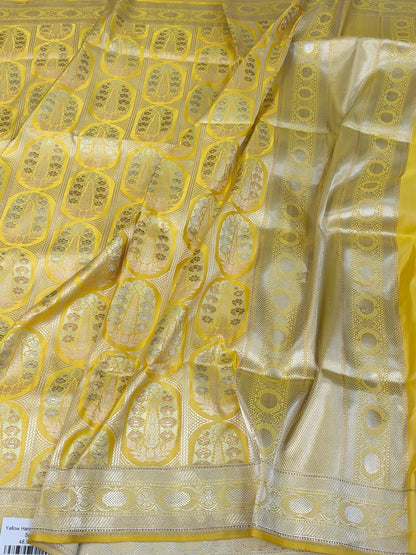 Yellow Handwoven Pure Banarasi Satin Silk Saree
