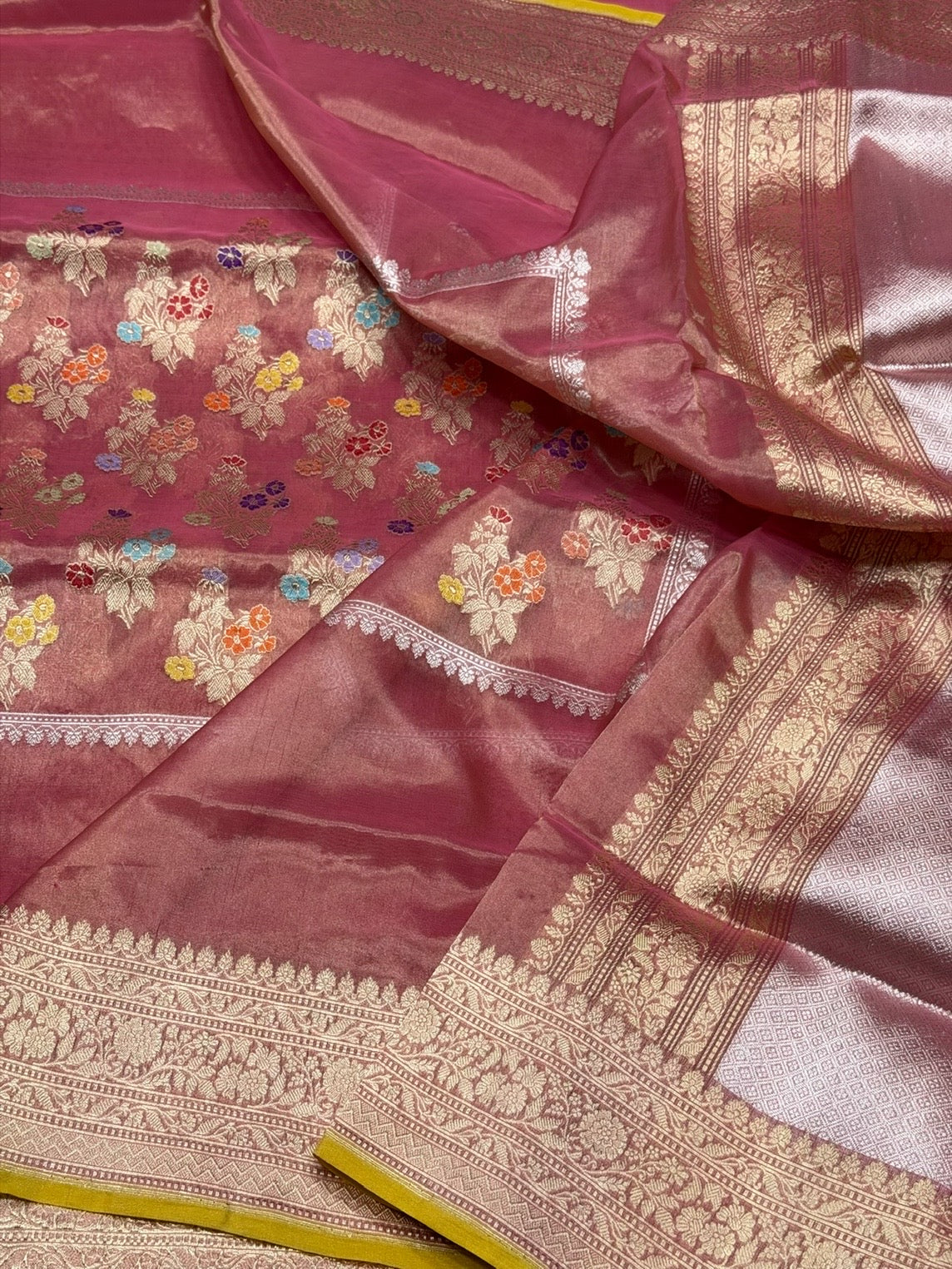 Deep Wine Red Handwoven Pure Banarasi Kora Tissue Saree