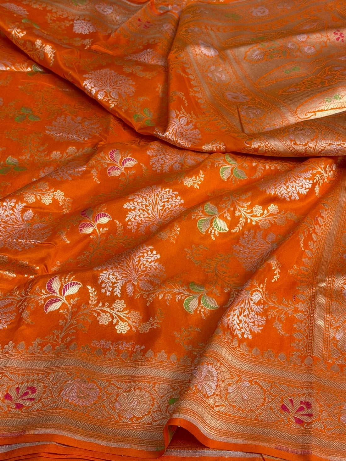 Orange Minakari Banarasi Pure Katan Silk Saree