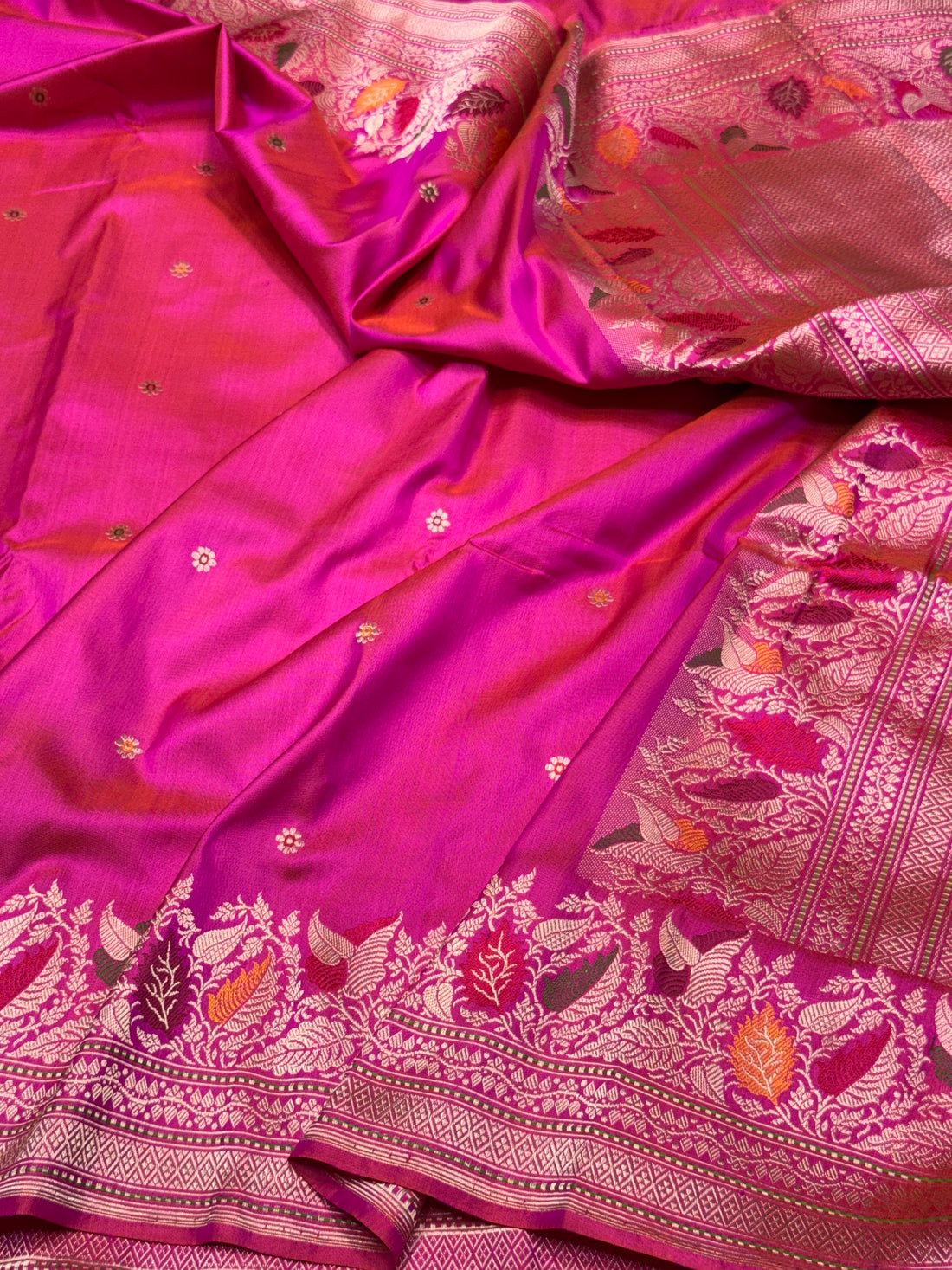 Rani Pink Handwoven Ektara Pure Banarasi Silk Saree