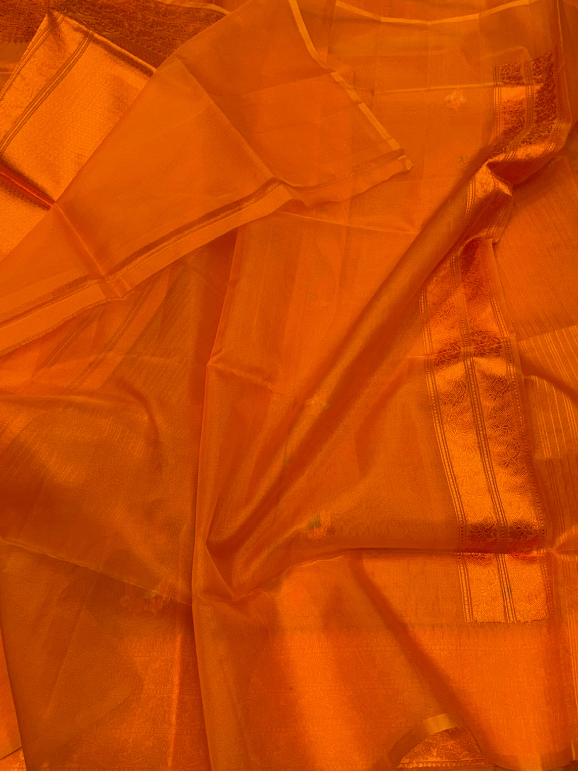 Orange Handwoven Pure Banarasi Organza Silk Saree