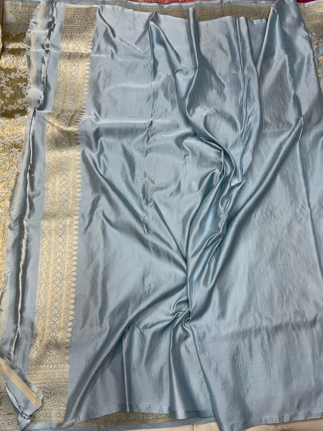 Ash Grey Handwoven Vintage Pure Banarasi Satin Silk Saree