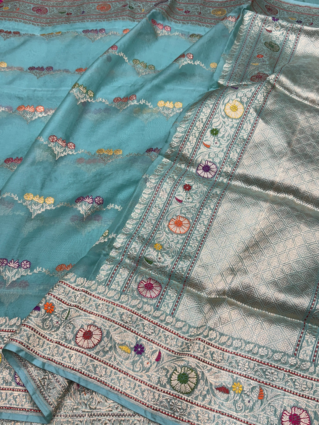 Ocean Blue Handwoven Banarasi Pure Ektara Organza Saree