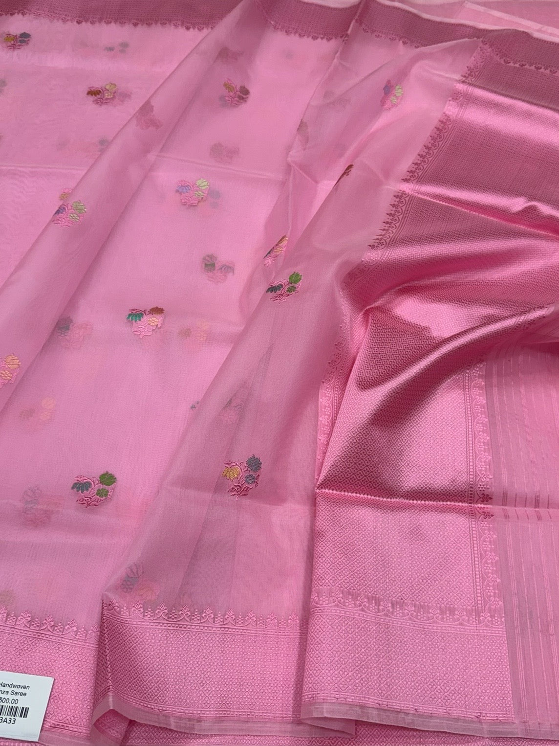 Baby Pink Handwoven Pure Organza Silk Saree