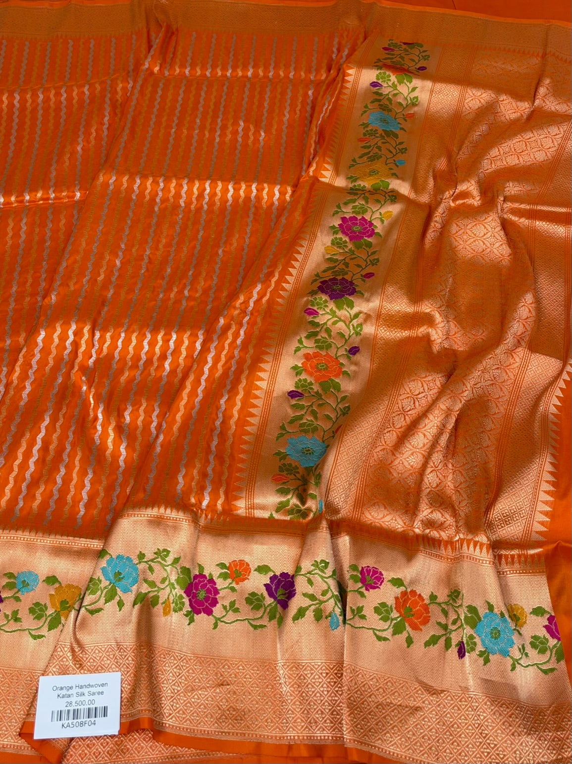 Orange  Handwoven Pure Katan Silk Banarasi Saree