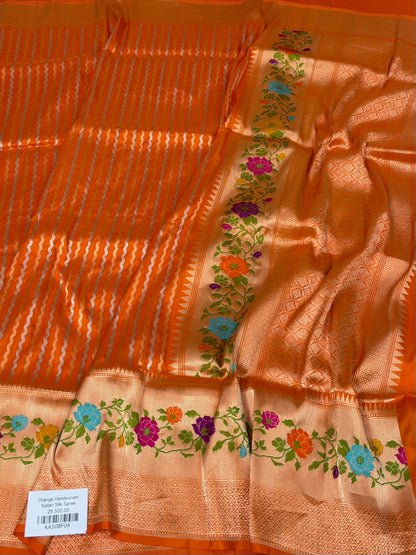 Orange  Handwoven Pure Katan Silk Banarasi Saree