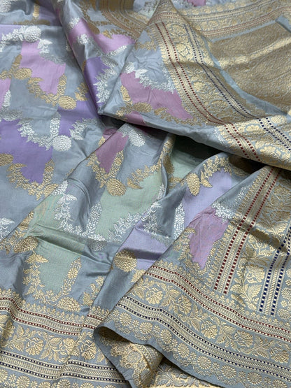 Grey Handwoven Pure Banarasi Rangkaat Saree