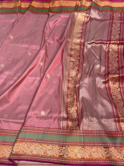 Peach Handwoven Pure Banarasi Silk Saree