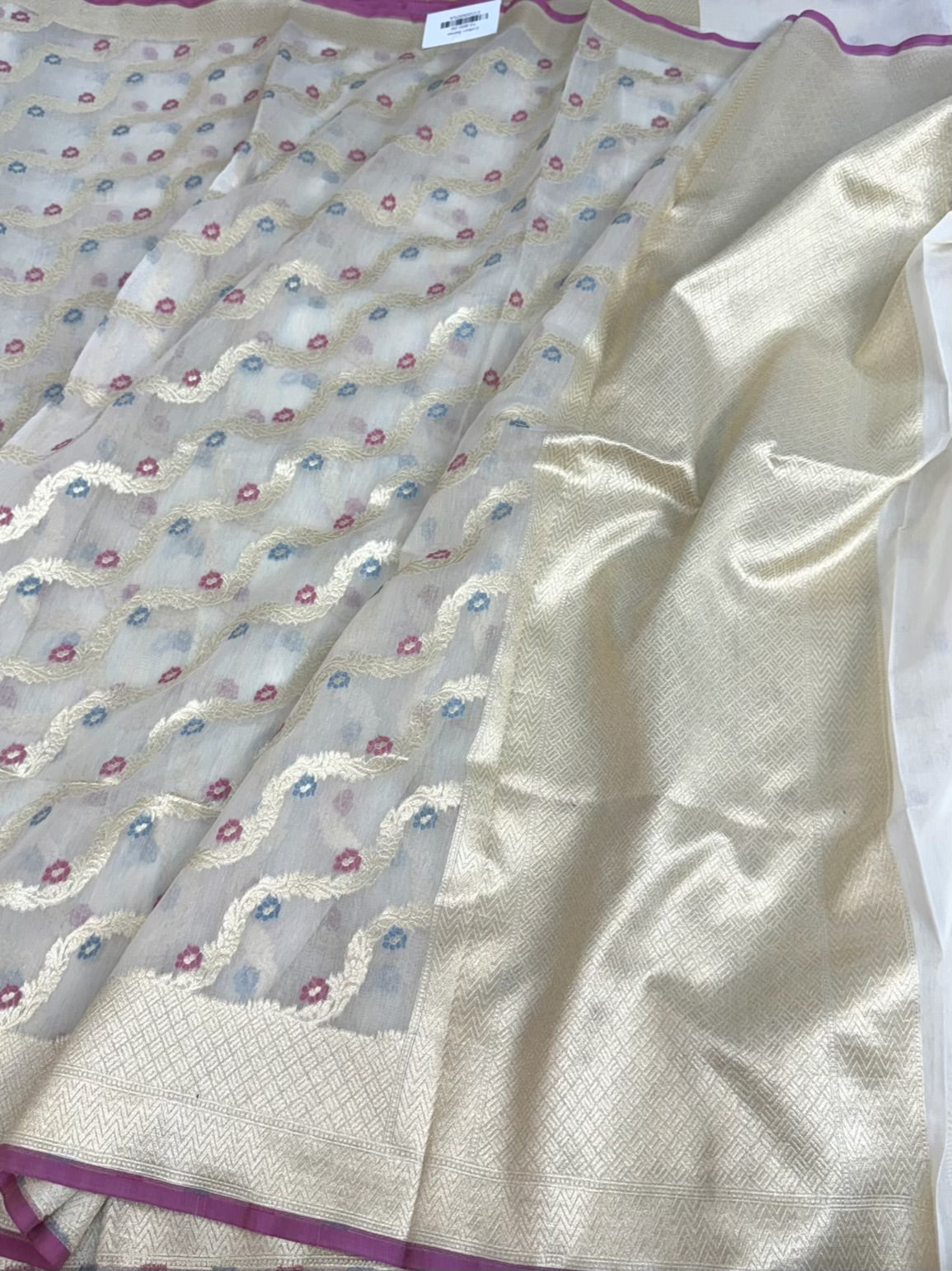 White Pure Banarasi Kora Cotton Saree