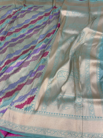 Powder Blue Rangkaat Banarasi Pure Katan Silk Saree