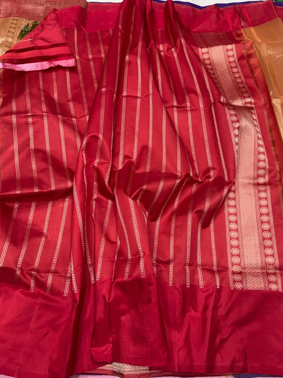 Golden Copper Handwoven Pure Banarasi Kora Tissue Saree