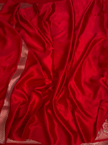 Red Handwoven Pure Banarasi Mashru Satin Silk Saree