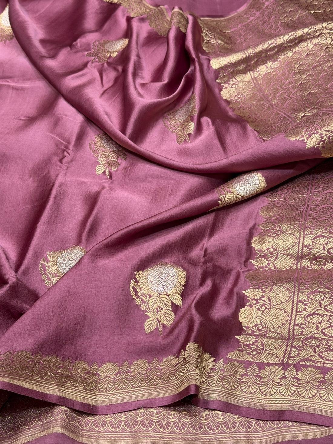 Gajiri Pink Handwoven Pure Mashru Banarasi Satin Silk Saree