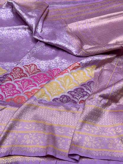 Lavender Handwoven Pure Banarasi Silk Kadwa Saree – 100% Pure Katan Mulberry Silk Brocade