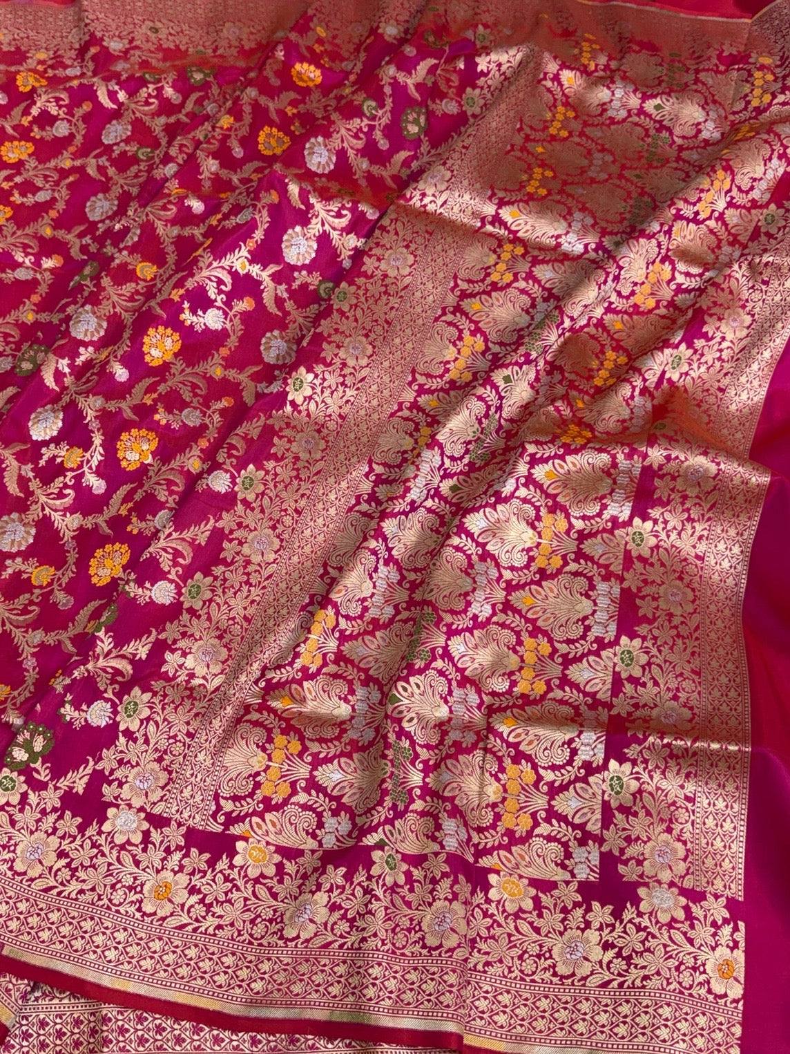 Rani Pink Banarasi Minakari Pure Katan Silk Saree