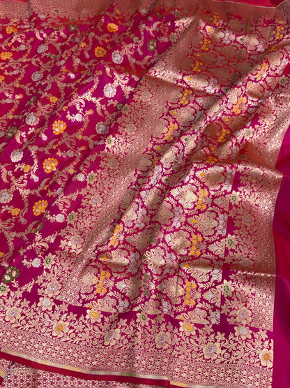 Rani Pink Banarasi Minakari Pure Katan Silk Saree