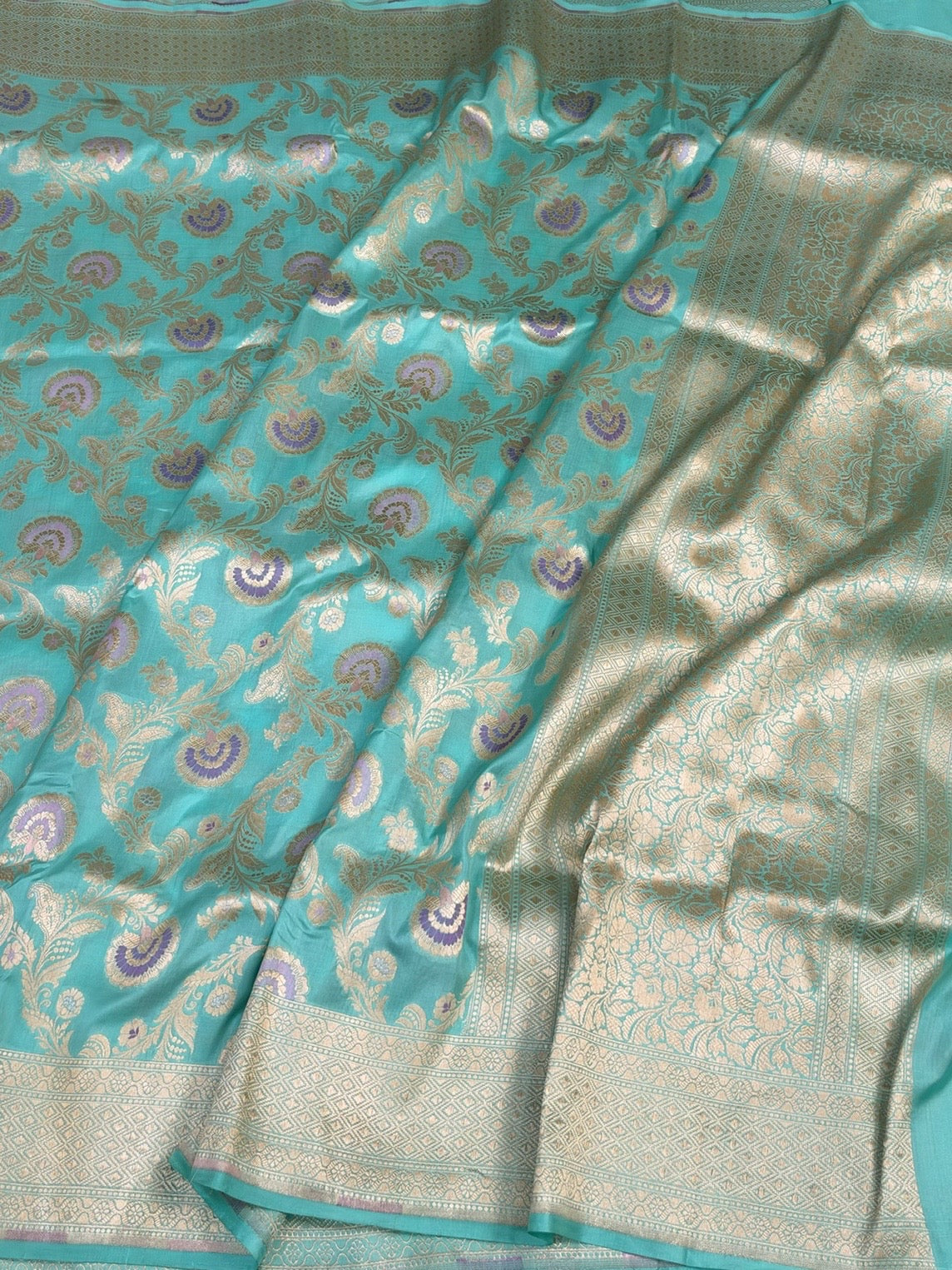 Sea Blue Banarasi Minakari Pure Katan Silk Saree