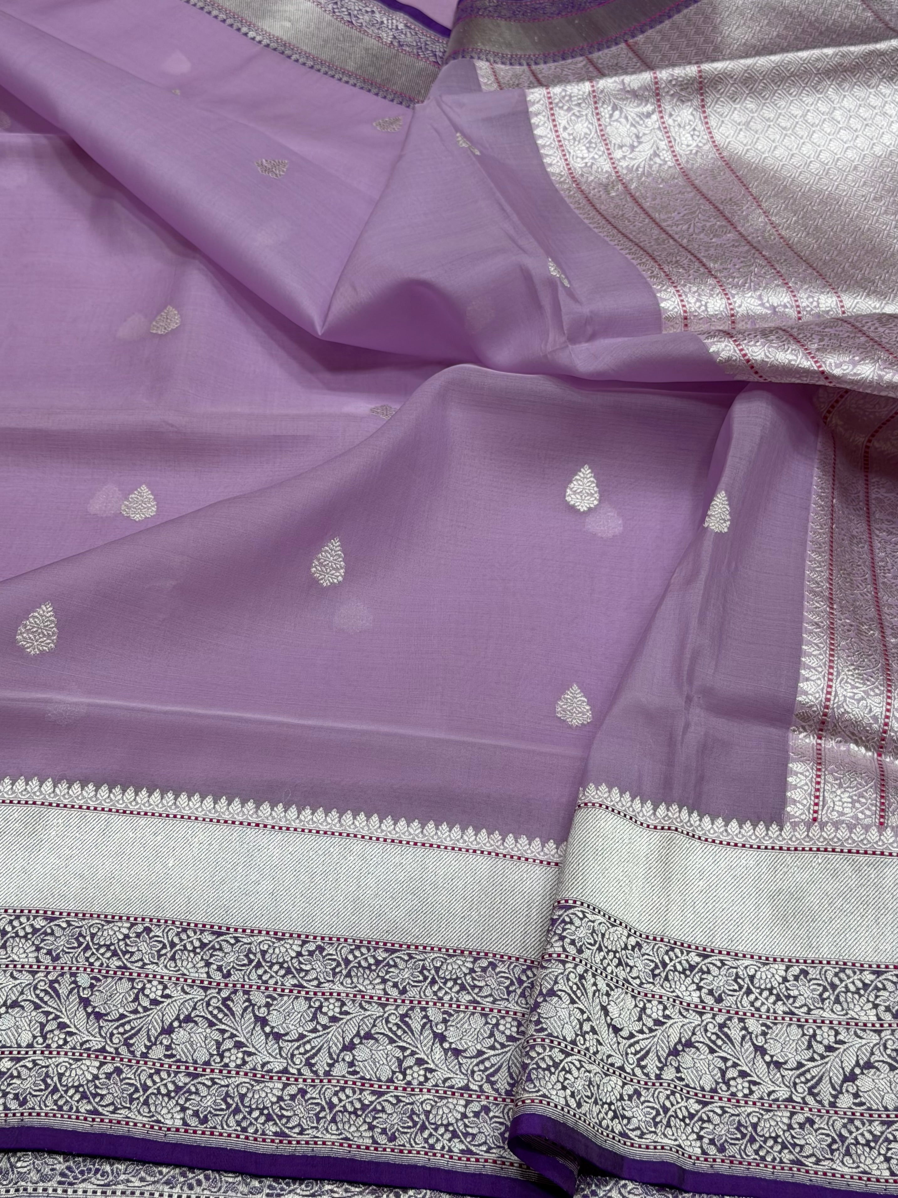 Purple Handwoven Pure Organza Silk Saree