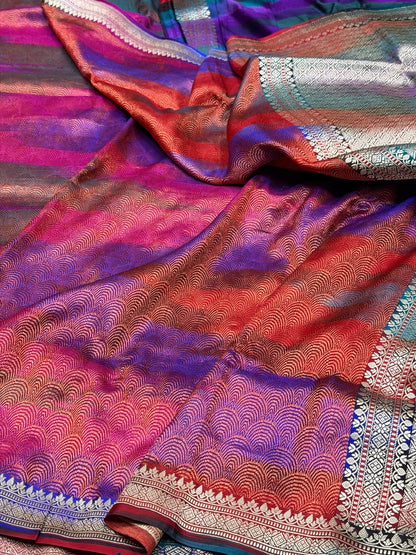 Rainbow Handwoven Pure Banarasi Satin Brocade Silk Saree