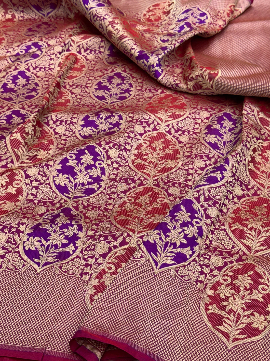 Magenta Pink Banarasi Minakari Pure Katan Silk Brocade Saree – Rich Traditional Weave