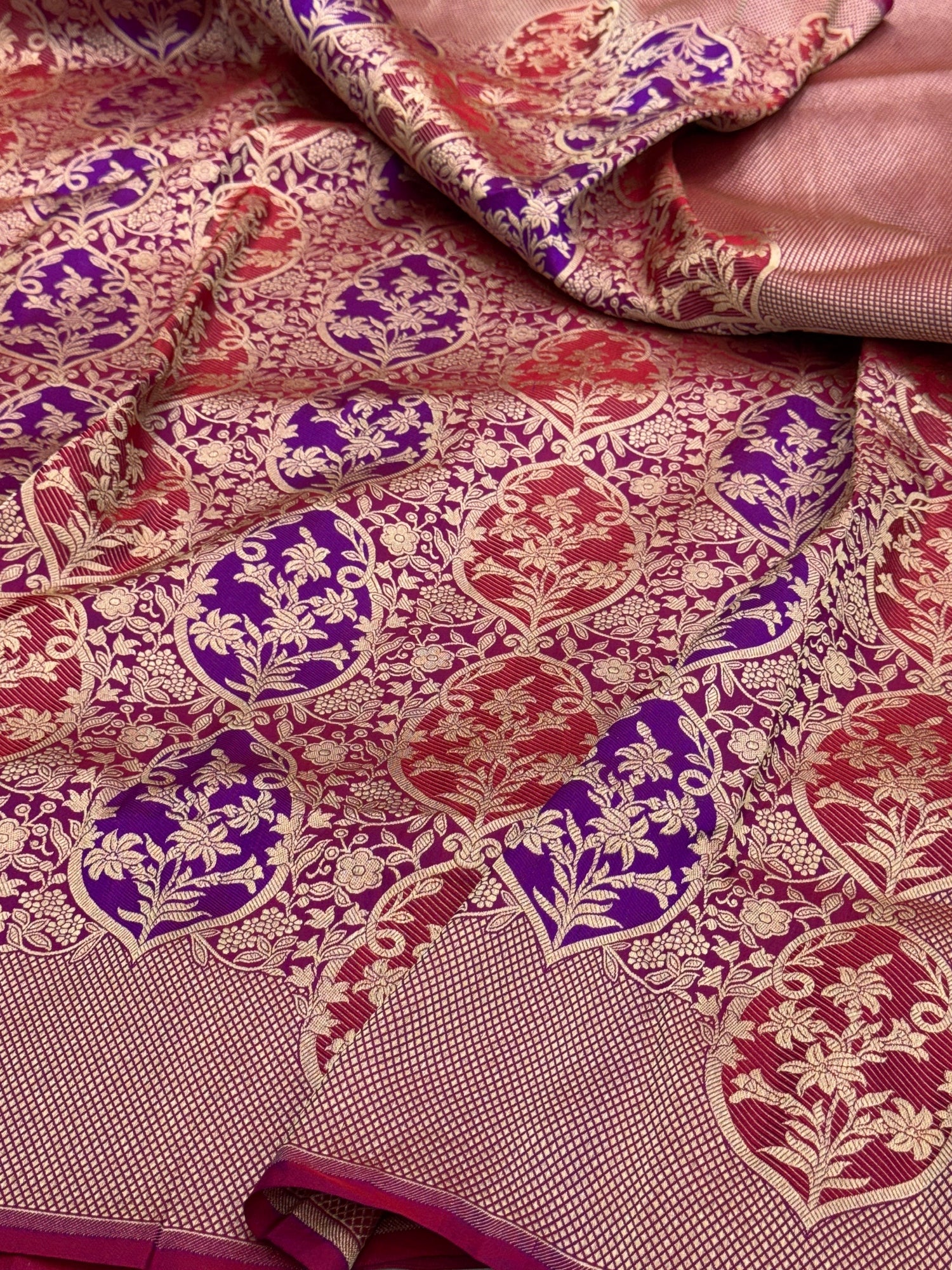 Magenta Pink Banarasi Minakari Pure Katan Silk Brocade Saree – Rich Traditional Weave