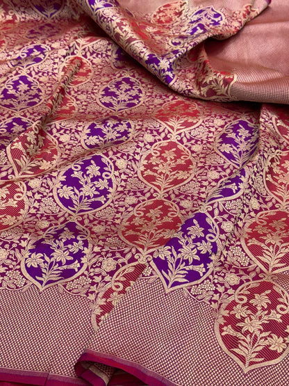 Magenta Pink Banarasi Minakari Pure Katan Silk Brocade Saree – Rich Traditional Weave
