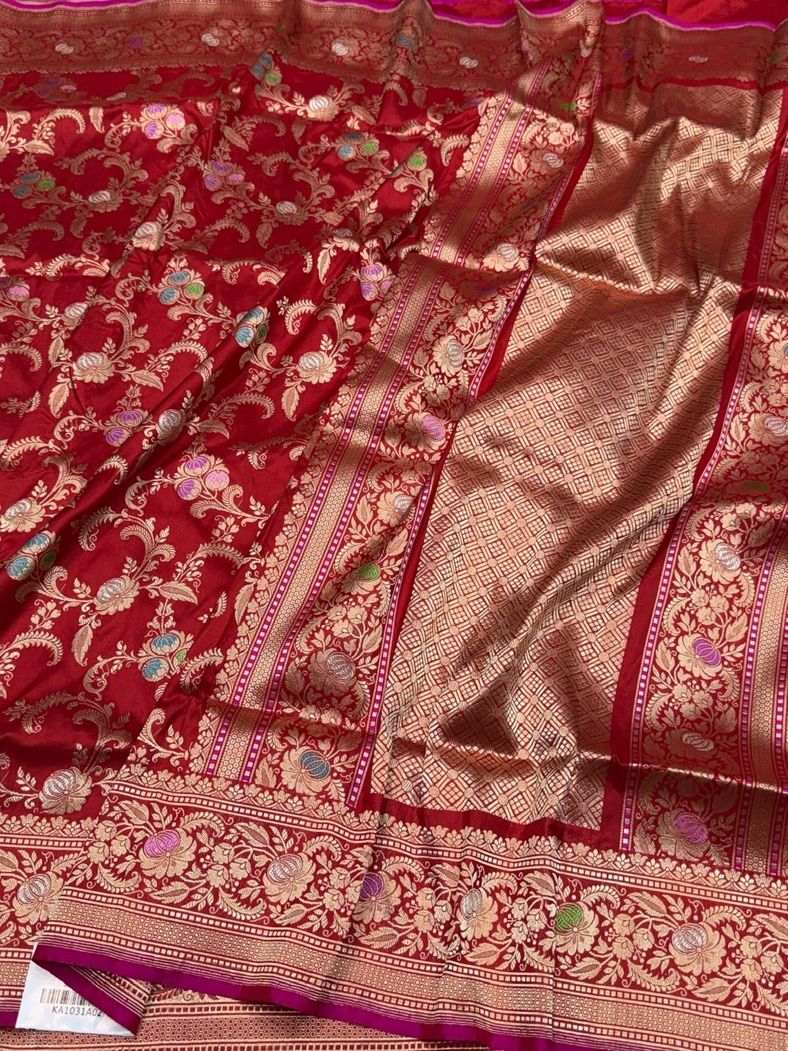 Red Handwoven Pure Banarasi Silk Saree | Pure Katan Silk | Kadwa Weave | HMR Handlooms