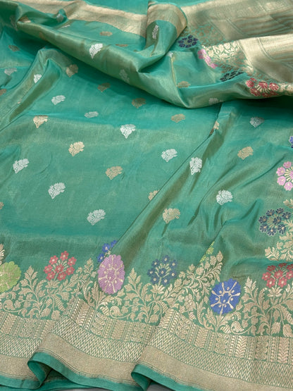 Sea Green Handwoven Pure Banarasi Tissue Saree