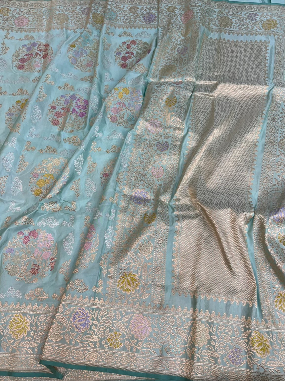 Sky Blue Handwoven Banarasi Pure Katan Silk Saree