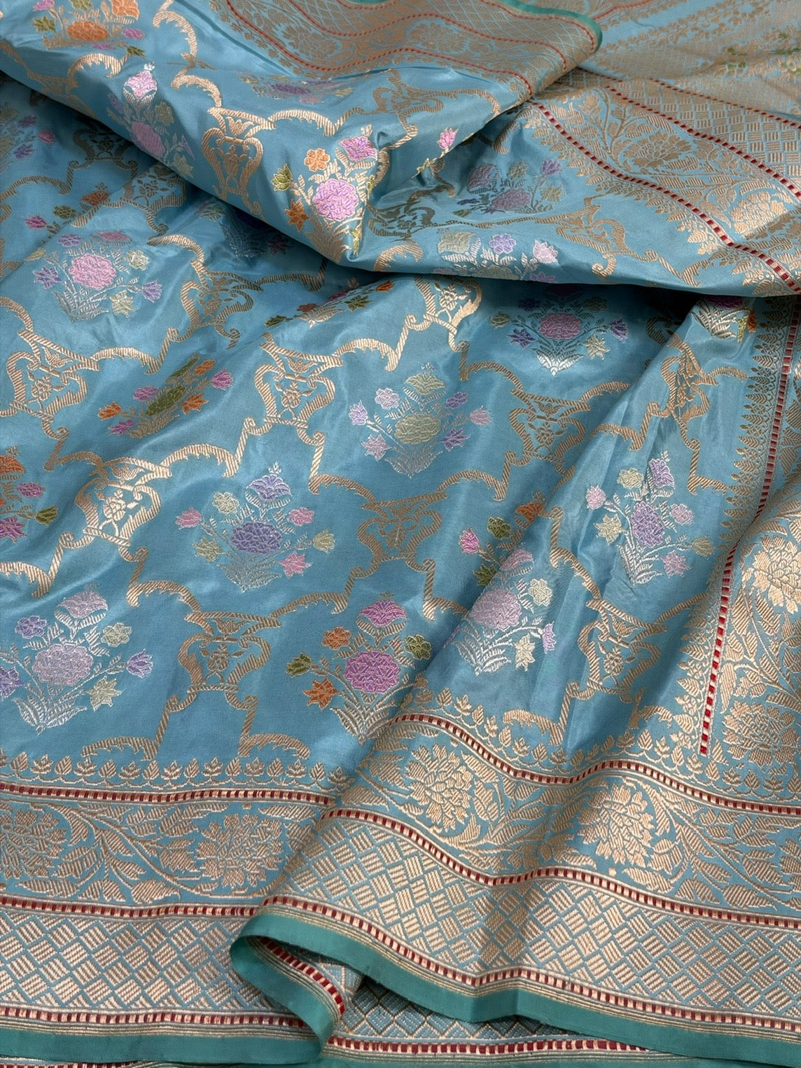 Sky Blue Handwoven Pure Banarasi Silk Saree