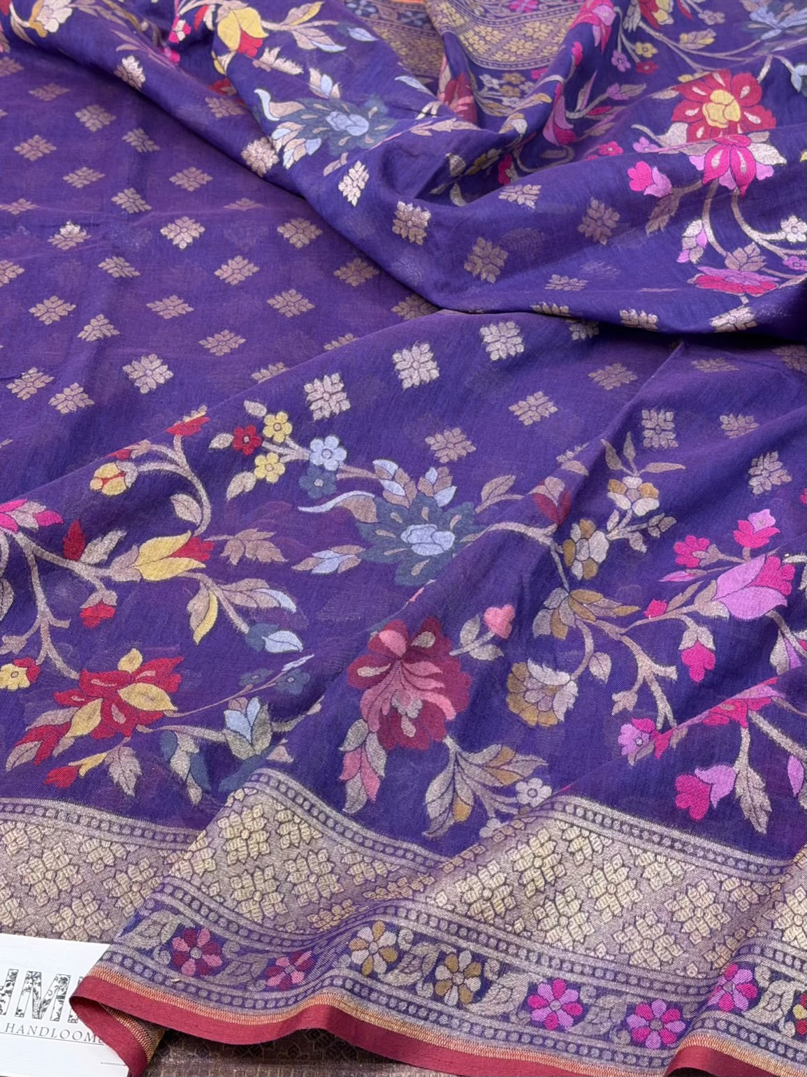 Purple Pure Muslin Cotton Jamdani Saree