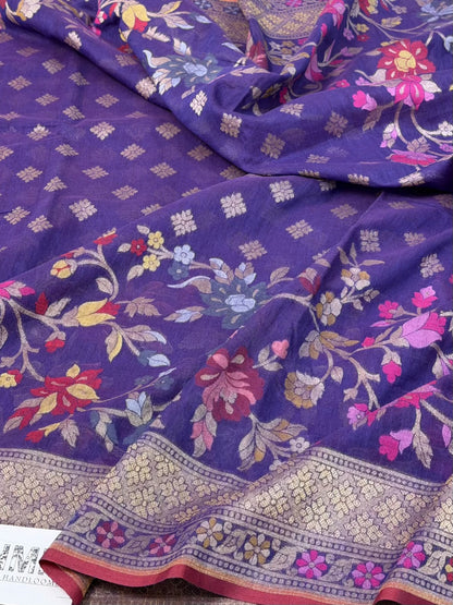 Purple Pure Muslin Cotton Jamdani Saree