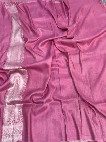 Gajiri Pink Banarasi Pure Tussar Georgette Saree