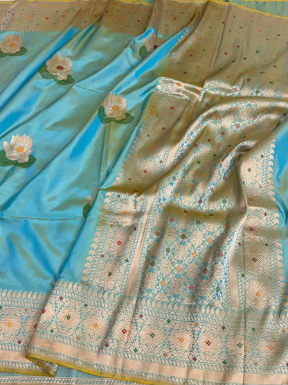 Sea Blue Handwoven Banarasi Pure Ektara Silk Saree