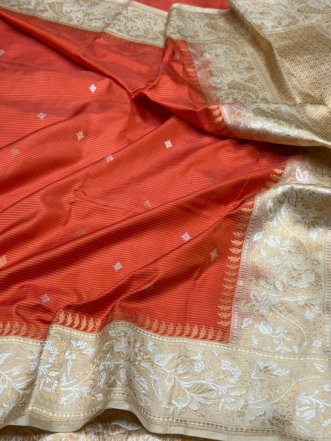 Orange Handwoven Pure Banarasi Ektara Silk Saree