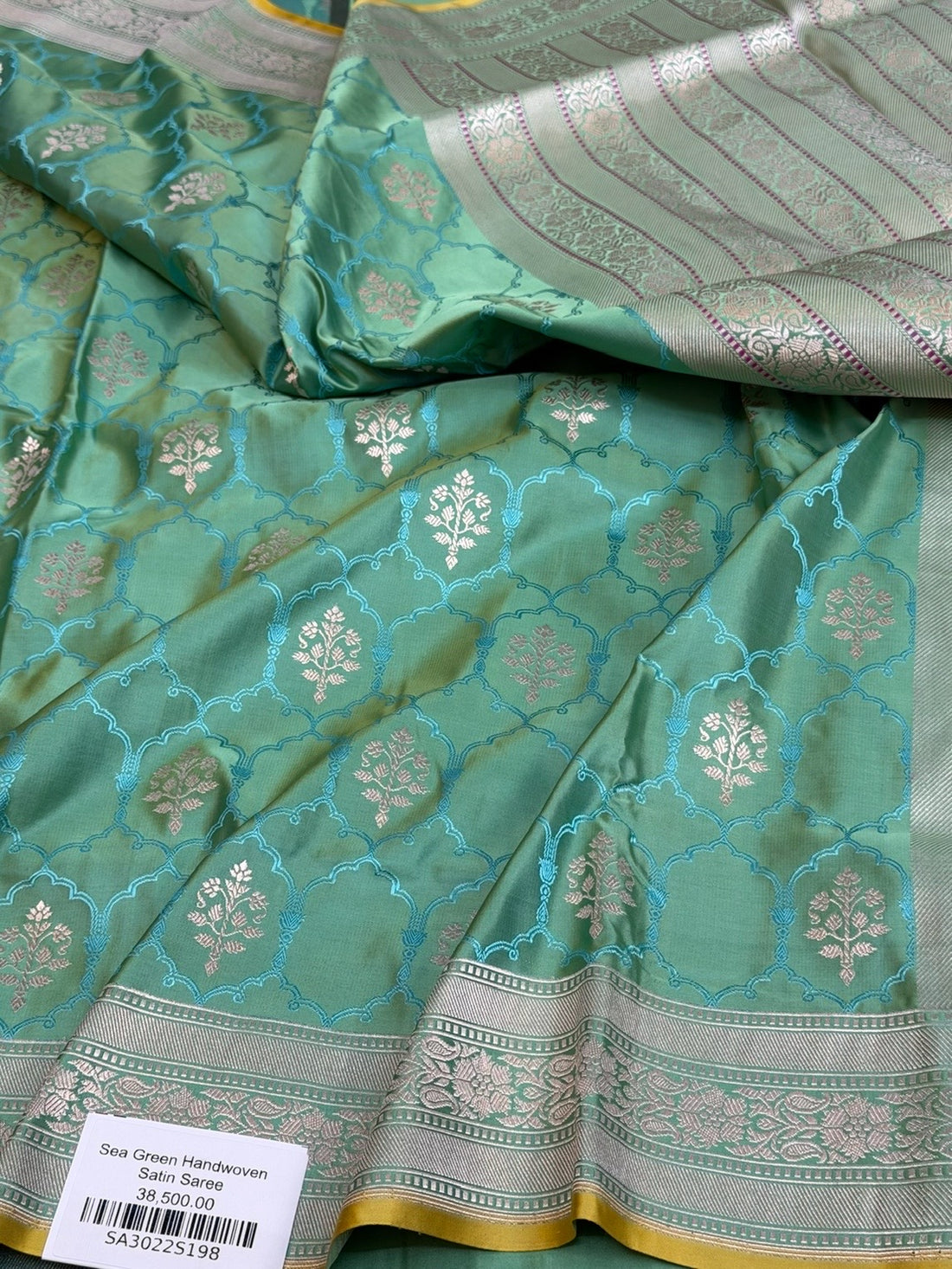 Sea Green Handwoven Pure Banarasi Satin Silk Saree