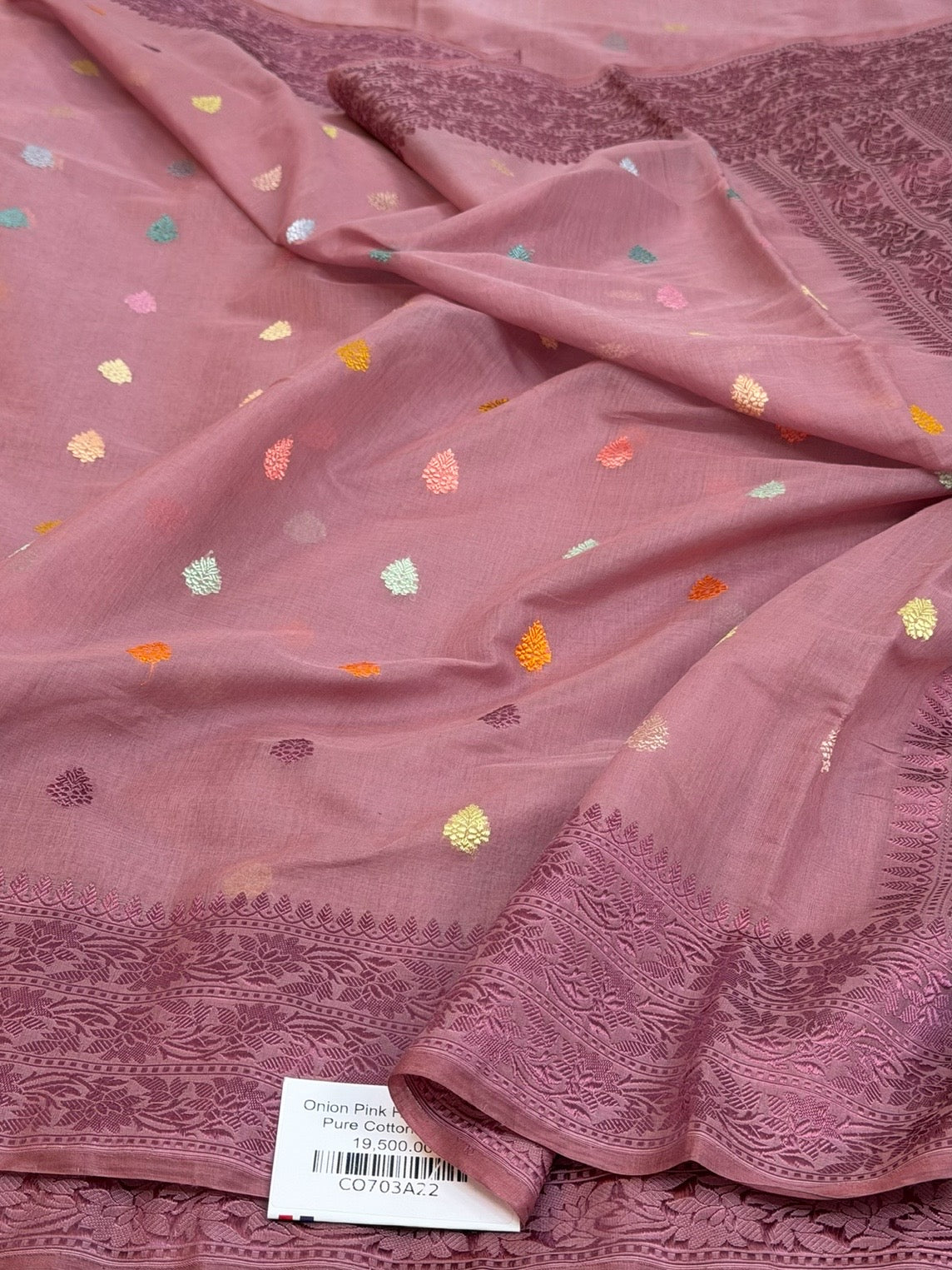 Orange Handwoven Pure Banarasi Cotton Saree