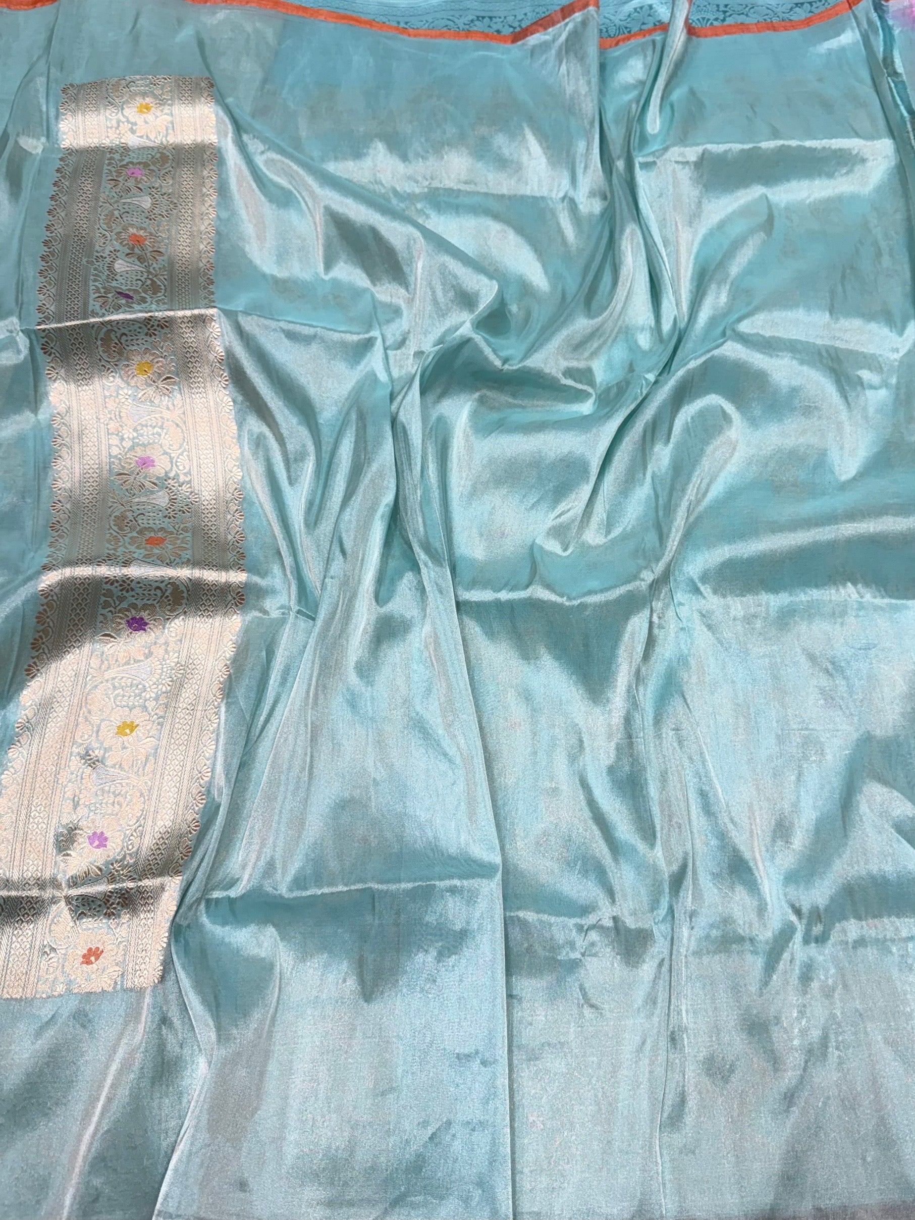 Sky Blue Handwoven Pure Banarasi Tissue Saree