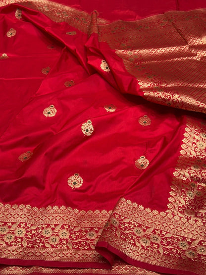 Handwoven Vintage Pure Banarasi Silk Saree – Kadwa Weave in 100% Katan Mulberry Silk